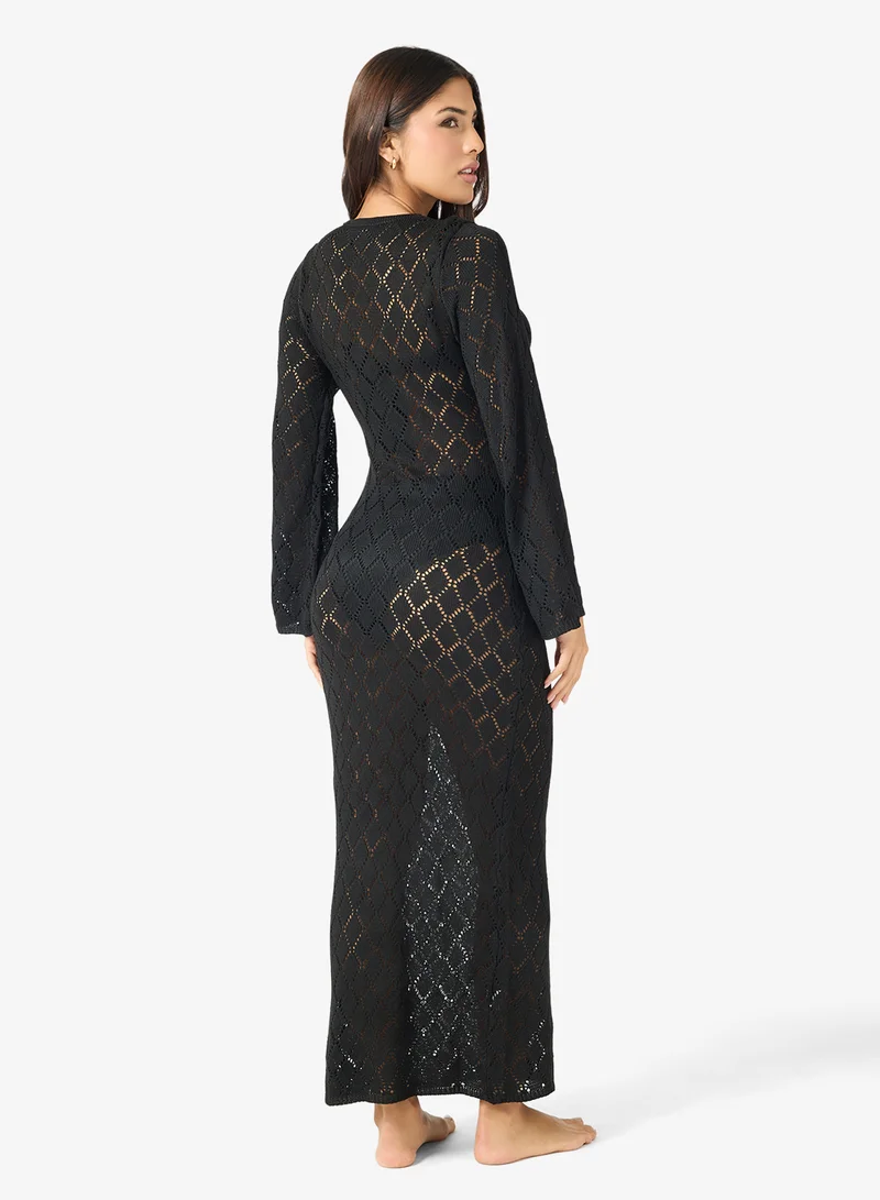 Ginger Crochet Plunge Neck Beach Dress